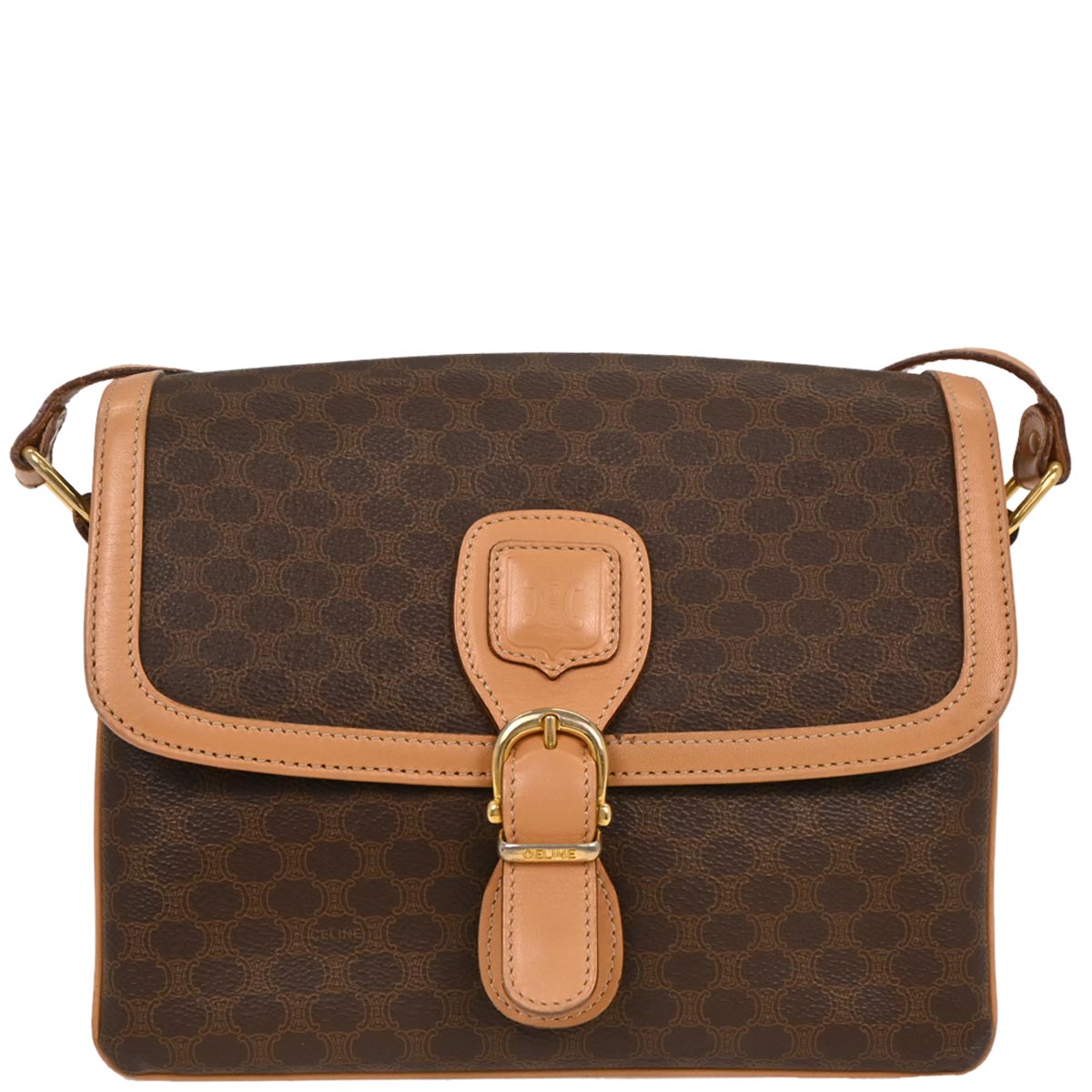 Celine Brown PVC Macadam Shoulder Bag