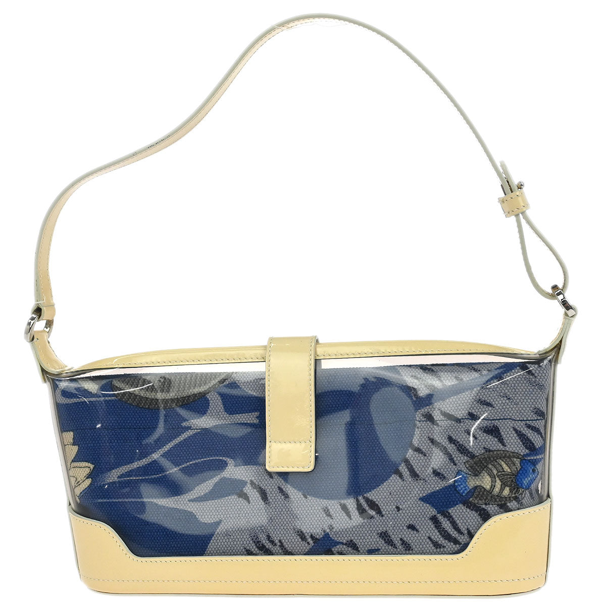 Salvatore Ferragamo Blue PVC Gancini Fish Print Handbag