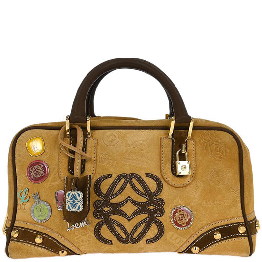 Loewe Beige Brown Suede Amazona 28 Handbag
