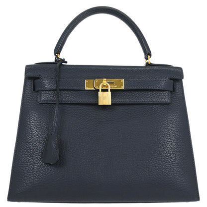 Hermes Blue Indigo Ardennes Kelly 28 Sellier Handbag