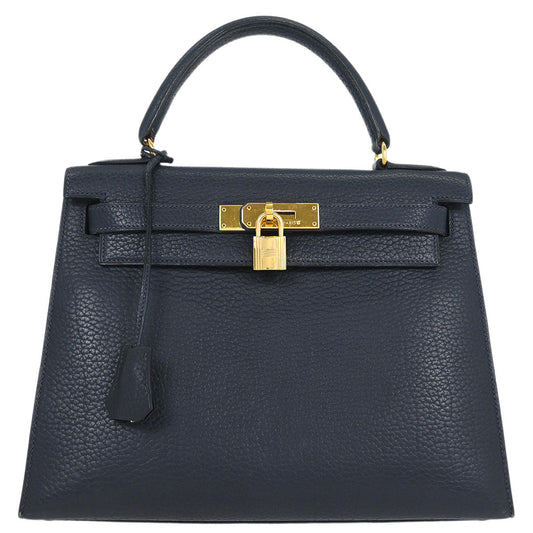 Hermes Blue Indigo Ardennes Kelly 28 Sellier Handbag