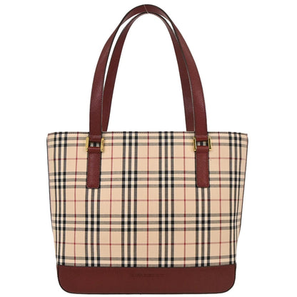 Burberry Beige Canvas Burberry Check Tote Handbag