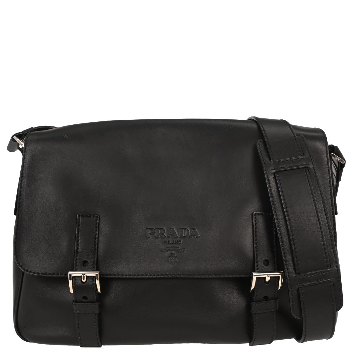 Prada Black Leather Messenger Bag Shoulder Bag