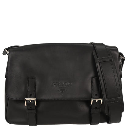 Prada Black Leather Messenger Bag Shoulder Bag