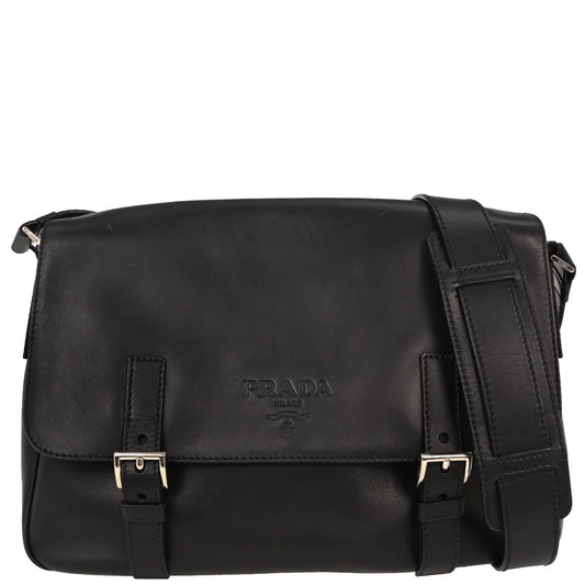 Prada Black Leather Messenger Bag Shoulder Bag