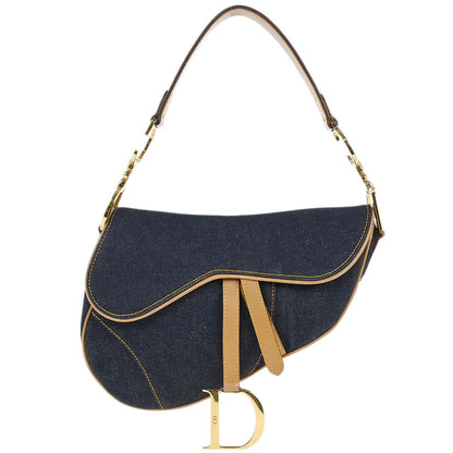 Christian Dior Navy Beige Denim Saddle Handbag