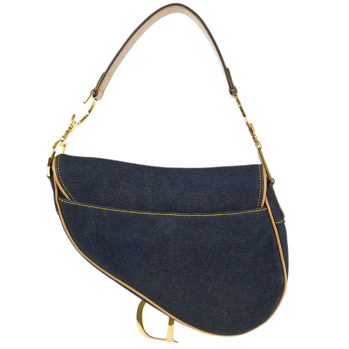 Christian Dior Navy Beige Denim Saddle Handbag