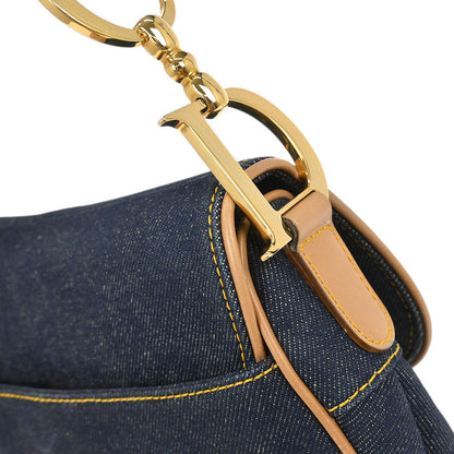 Christian Dior Navy Beige Denim Saddle Handbag