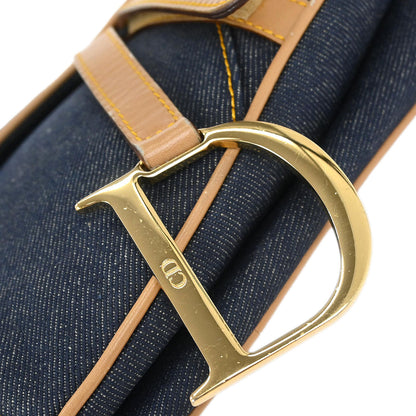Christian Dior Navy Beige Denim Saddle Handbag