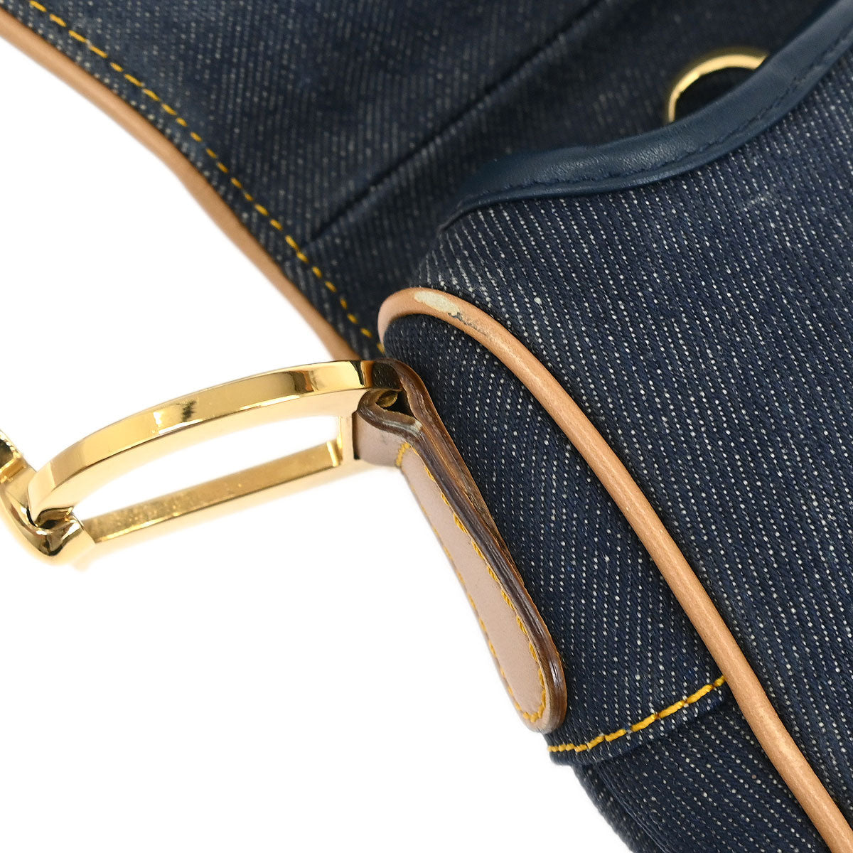 Christian Dior Navy Beige Denim Saddle Handbag