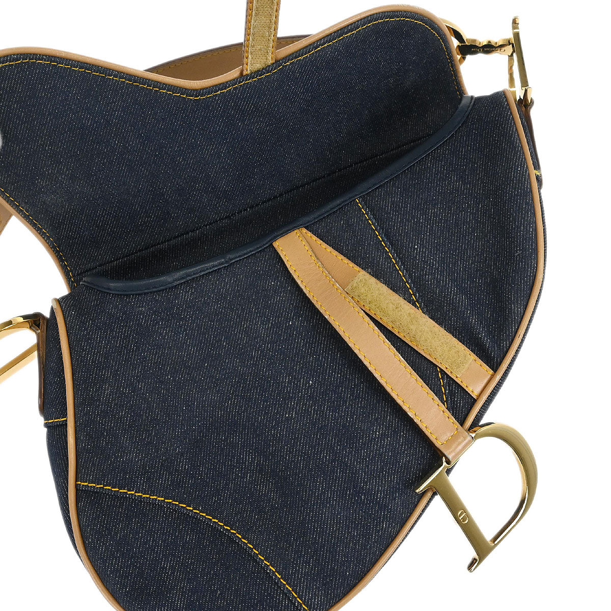 Christian Dior Navy Beige Denim Saddle Handbag