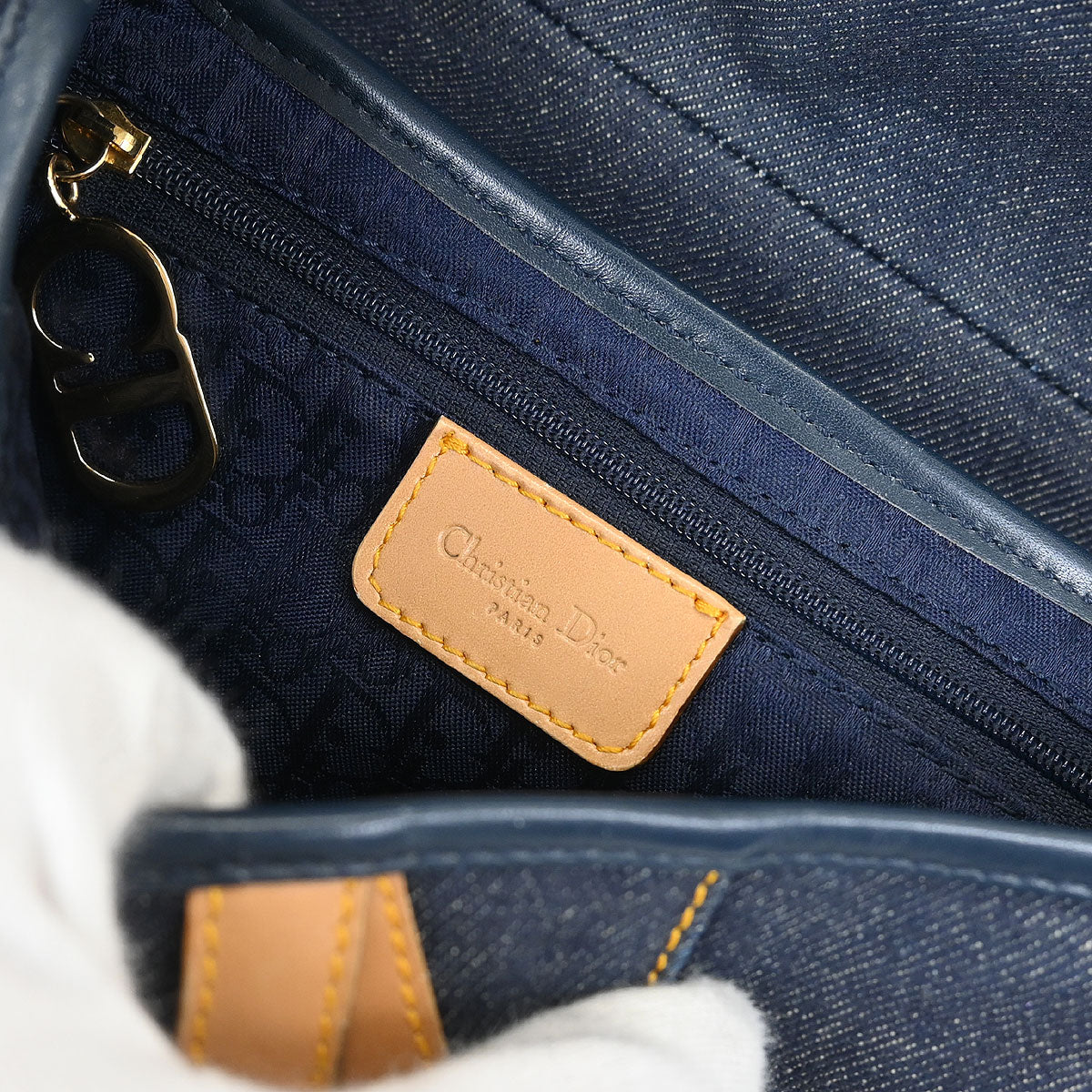 Christian Dior Navy Beige Denim Saddle Handbag