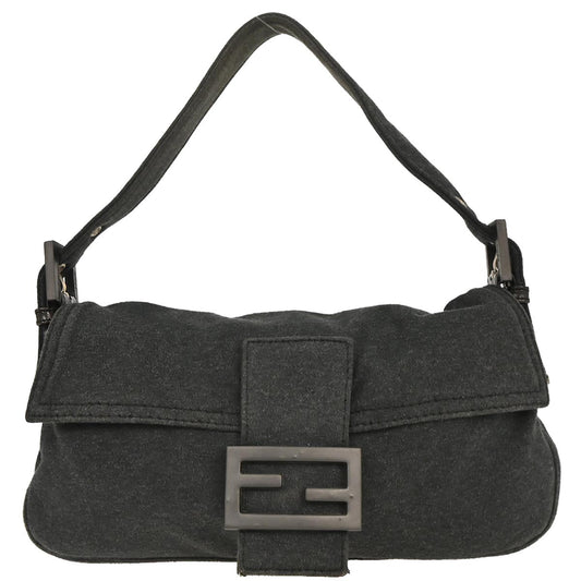 Fendi Gray Wool Baguette Handbag