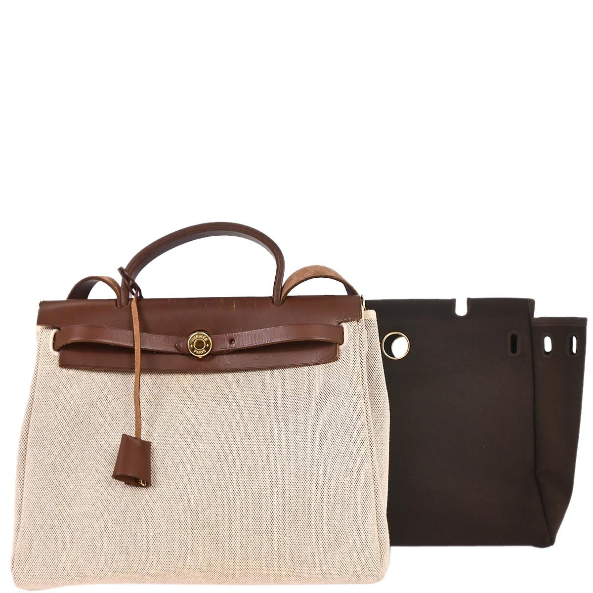 Hermes Beige Brown Toile H Officier Herbag PM 2 in 1 Handbag