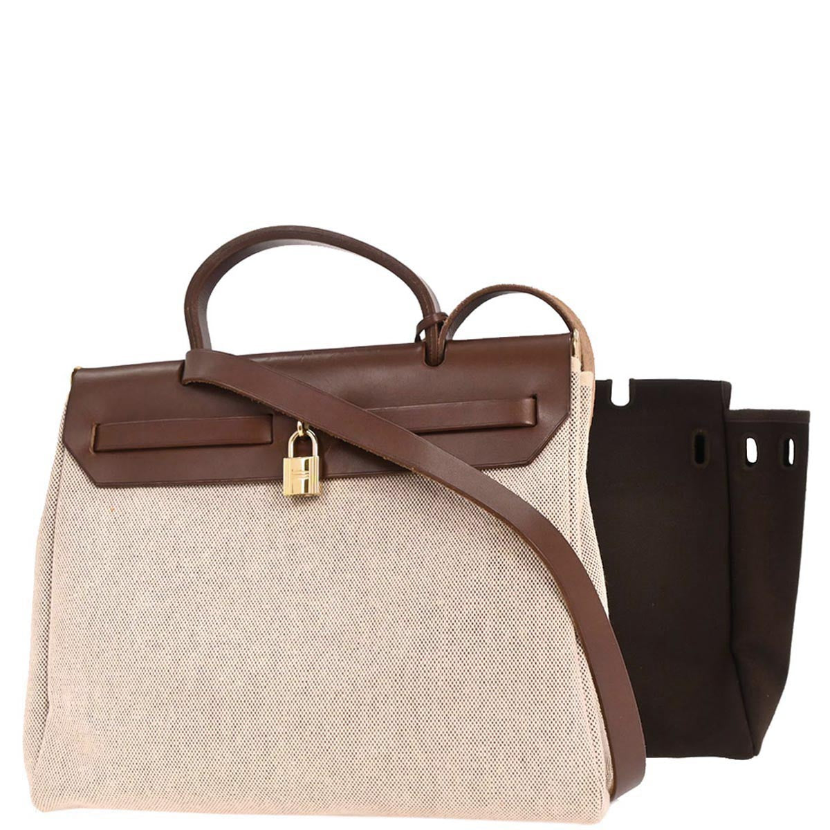 Hermes Beige Brown Toile H Officier Herbag PM 2 in 1 Handbag