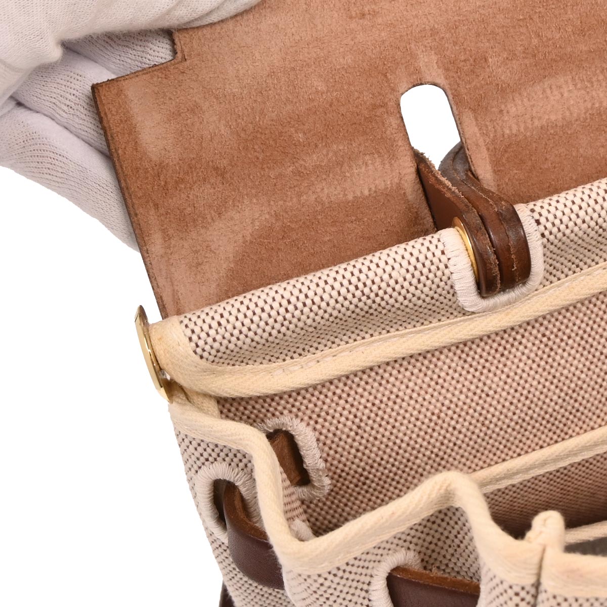 Hermes Beige Brown Toile H Officier Herbag PM 2 in 1 Handbag