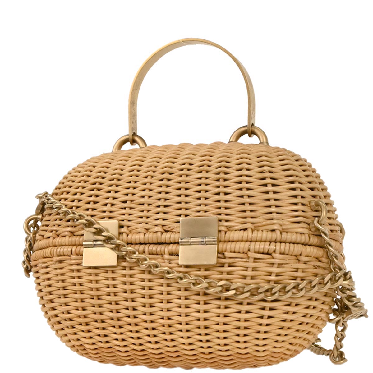 Chanel Beige Rattan Heart Lock Basket Bag 2way Shoulder Handbag