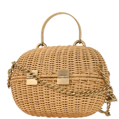 Chanel Beige Rattan Heart Lock Basket Bag 2way Shoulder Handbag