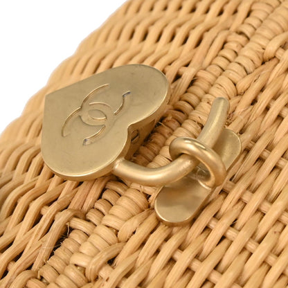 Chanel Beige Rattan Heart Lock Basket Bag 2way Shoulder Handbag