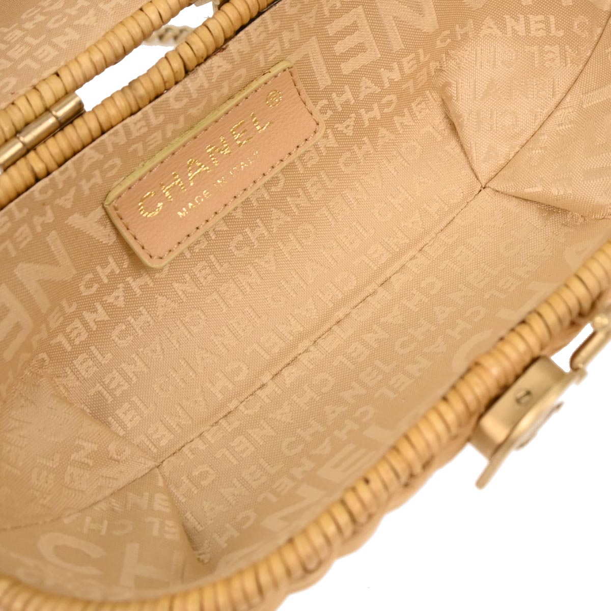 Chanel Beige Rattan Heart Lock Basket Bag 2way Shoulder Handbag