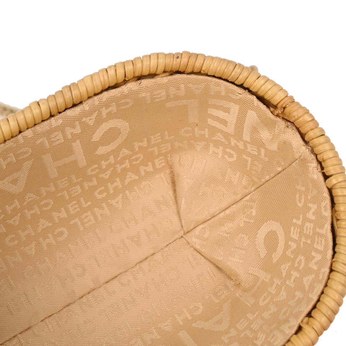 Chanel Beige Rattan Heart Lock Basket Bag 2way Shoulder Handbag