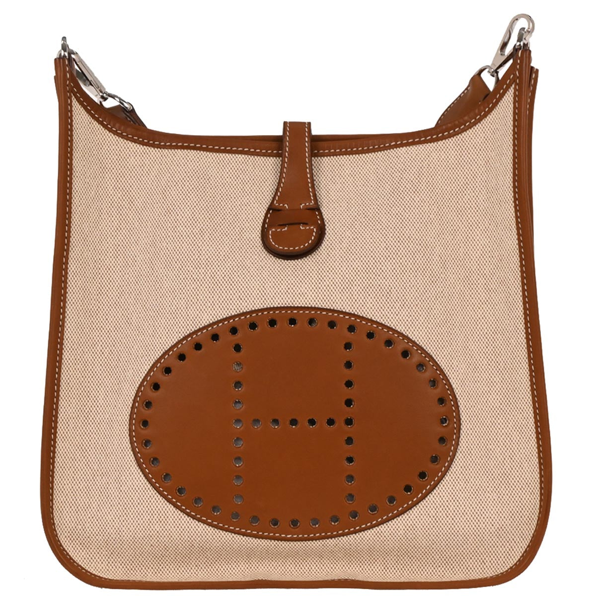 Hermes Natural Fauve Toile H Barenia Evelyne 29 Shoulder Bag