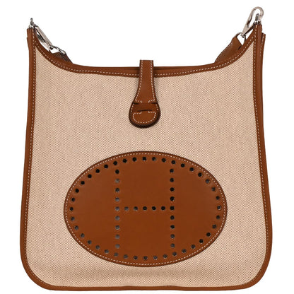 Hermes Natural Fauve Toile H Barenia Evelyne 29 Shoulder Bag