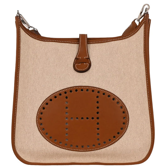 Hermes Natural Fauve Toile H Barenia Evelyne 29 Shoulder Bag