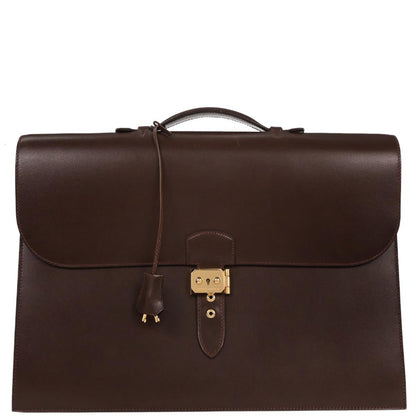 Hermes Havane Box Calf Sac a Depeches 38 Handbag