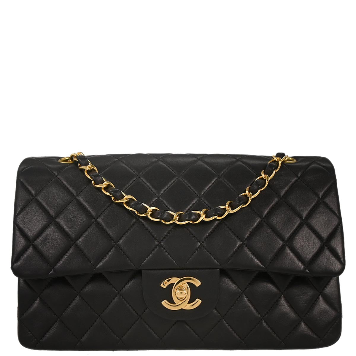 Chanel 1997-1999 Black Lambskin Medium Classic Double Flap Shoulder Bag
