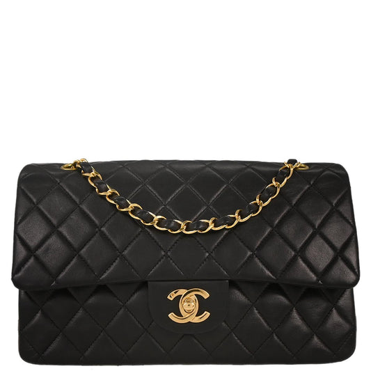 Chanel 1997-1999 Black Lambskin Medium Classic Double Flap Shoulder Bag