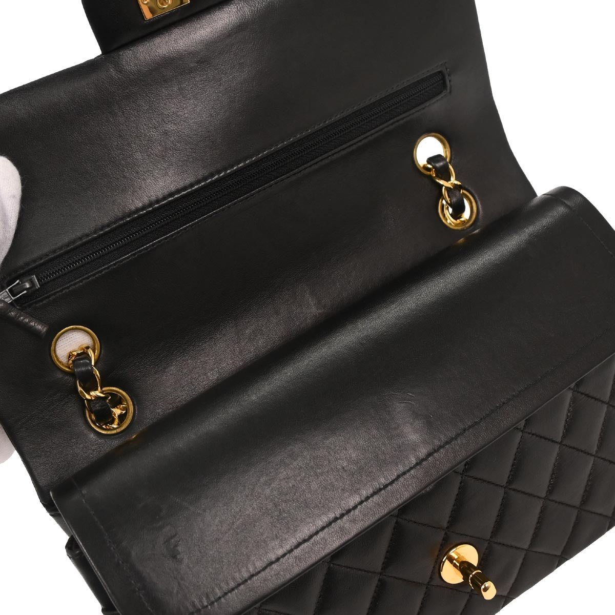 Chanel 1997-1999 Black Lambskin Medium Classic Double Flap Shoulder Bag