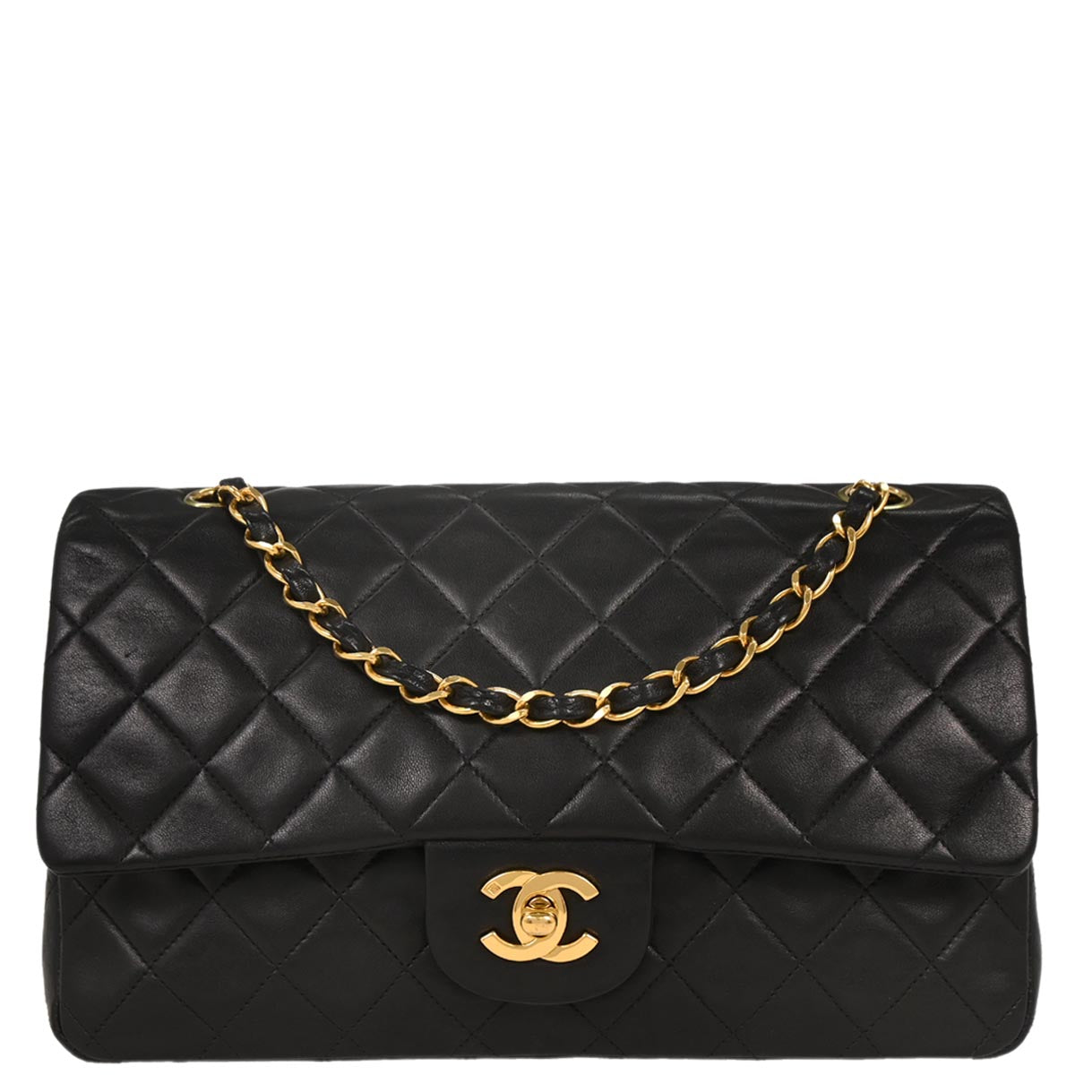 Chanel 1996-1997 Black Lambskin Medium Classic Double Flap Shoulder Bag