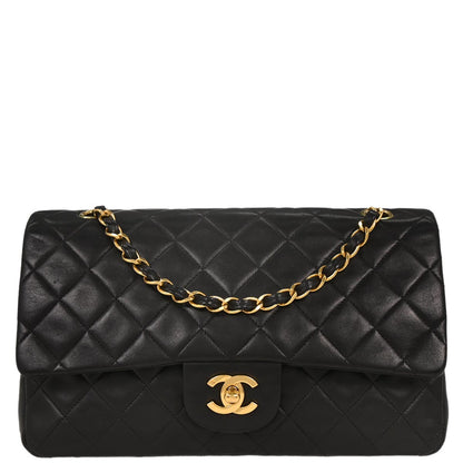 Chanel 1996-1997 Black Lambskin Medium Classic Double Flap Shoulder Bag