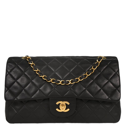 Chanel 1996-1997 Black Lambskin Medium Classic Double Flap Shoulder Bag
