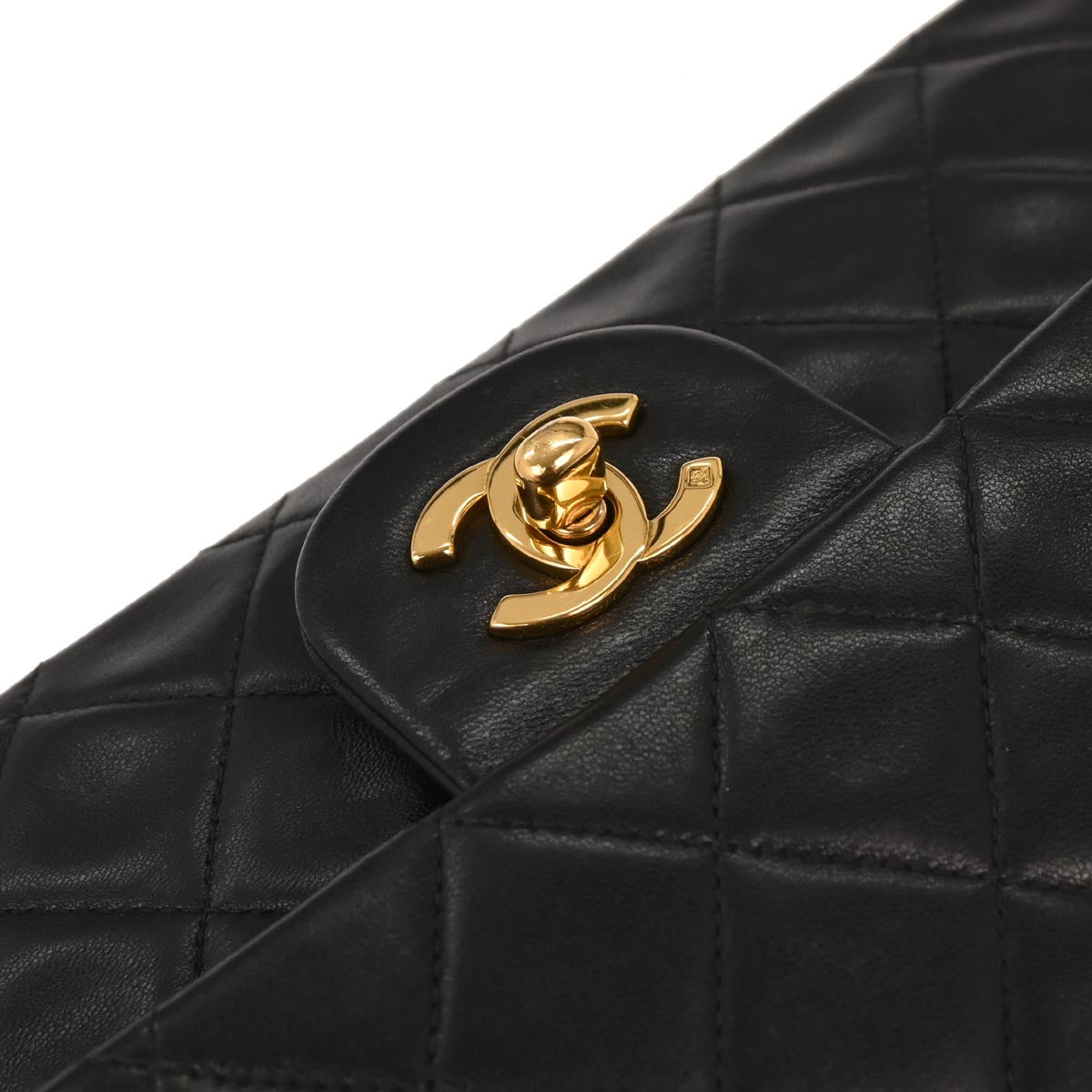 Chanel 1996-1997 Black Lambskin Medium Classic Double Flap Shoulder Bag