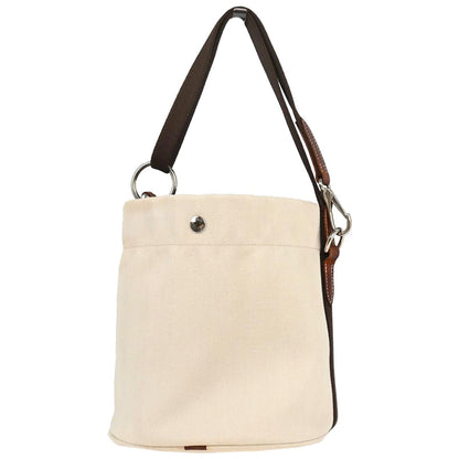 Hermes Beige Toile Chevron Sac de Pansage Bucket Shoulder Bag