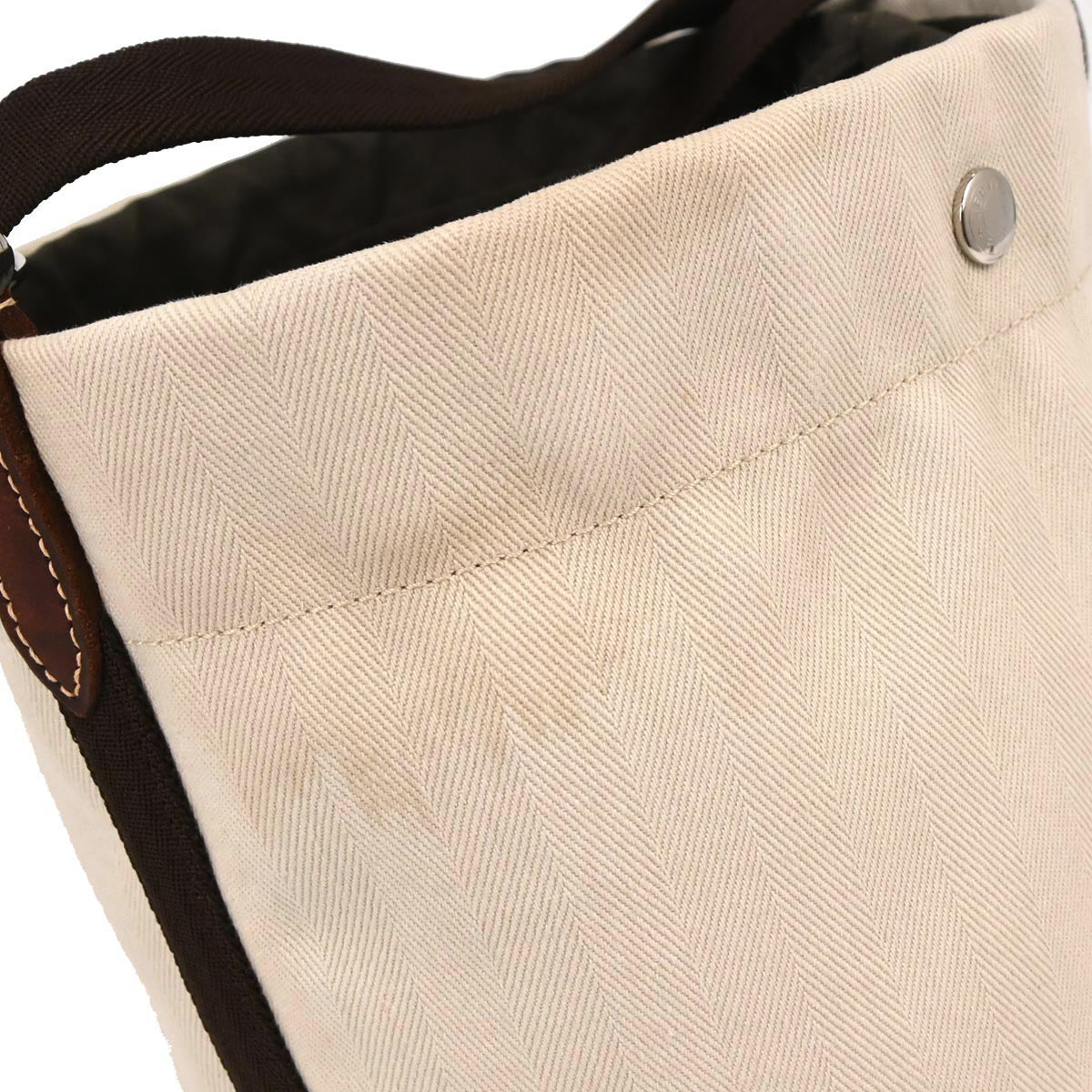 Hermes Beige Toile Chevron Sac de Pansage Bucket Shoulder Bag