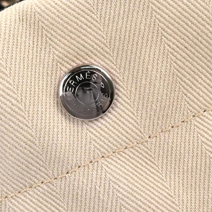 Hermes Beige Toile Chevron Sac de Pansage Bucket Shoulder Bag