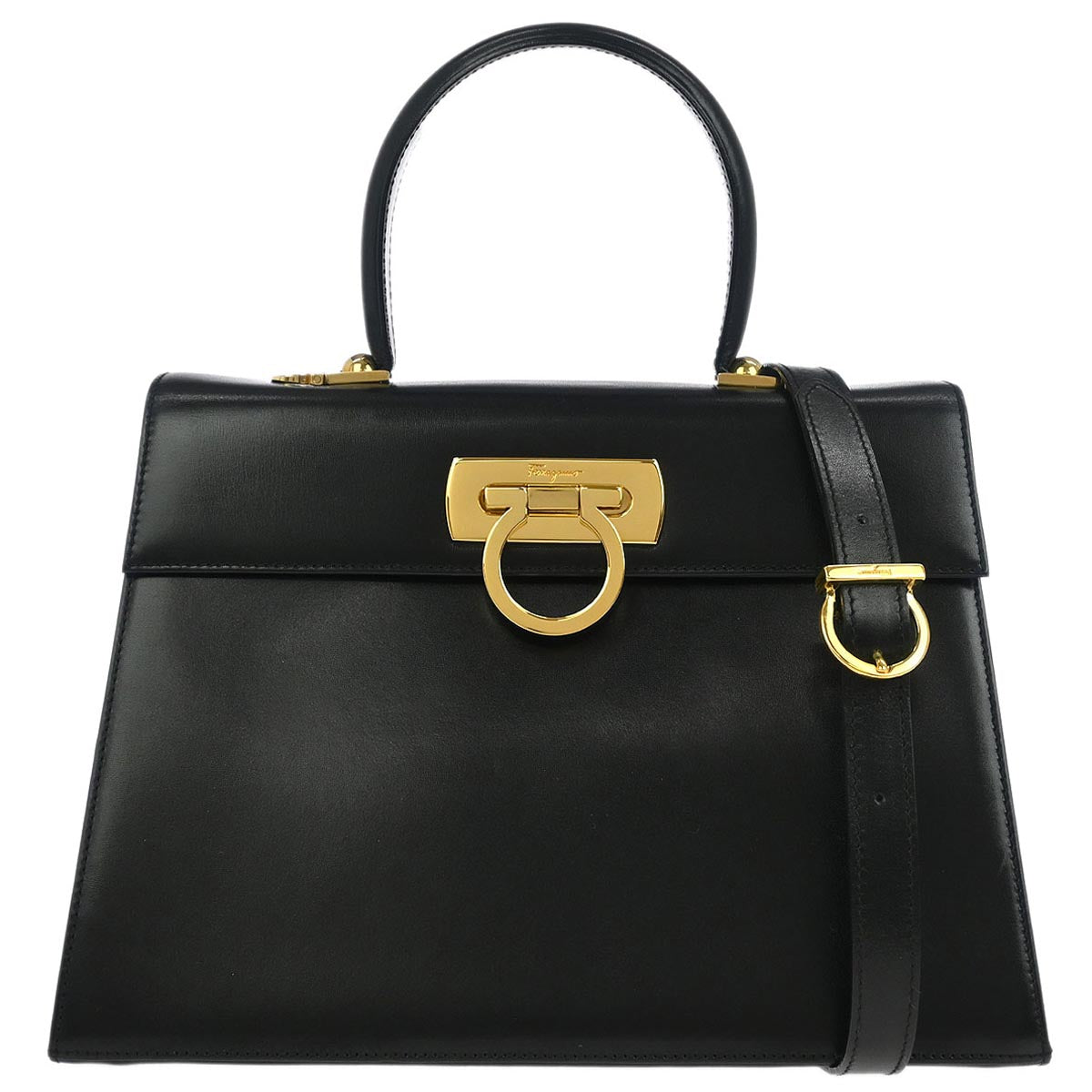 Salvatore Ferragamo Black Leather Gancini 2way Shoulder Handbag