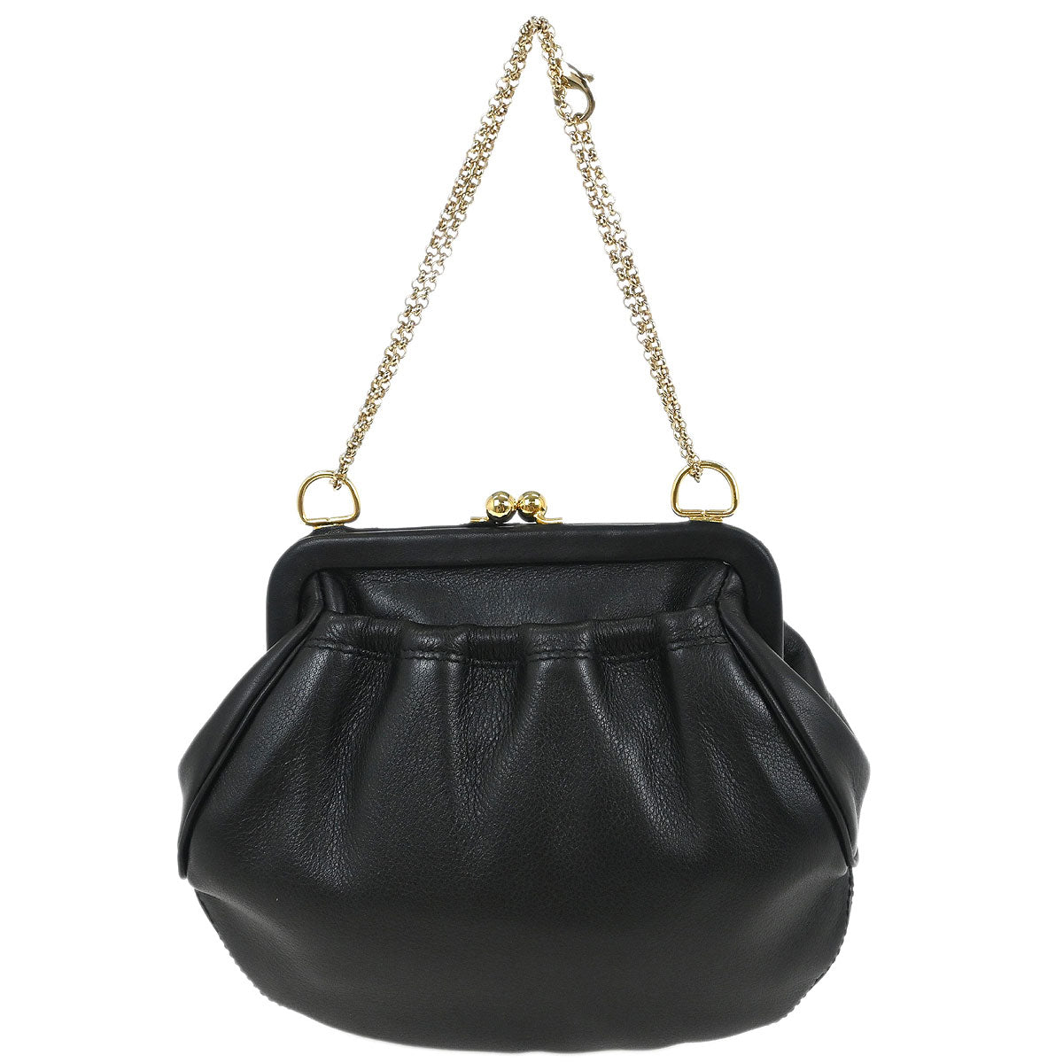 Salvatore Ferragamo Black Leather Kiss Lock Purse Handbag