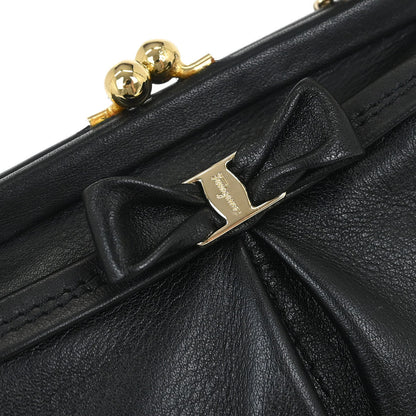 Salvatore Ferragamo Black Leather Kiss Lock Purse Handbag