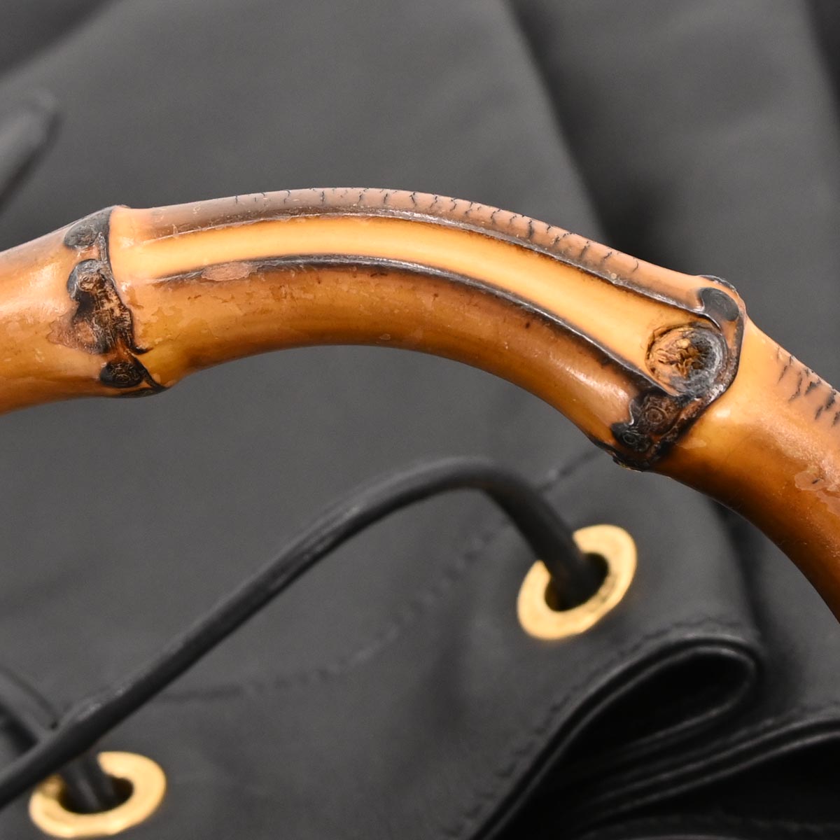 Gucci Black Leather Bamboo Drawstring 2way One Shoulder Bag