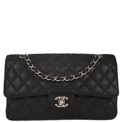 Chanel 2009-2010 Black Caviar Medium Classic Double Flap Shoulder Bag