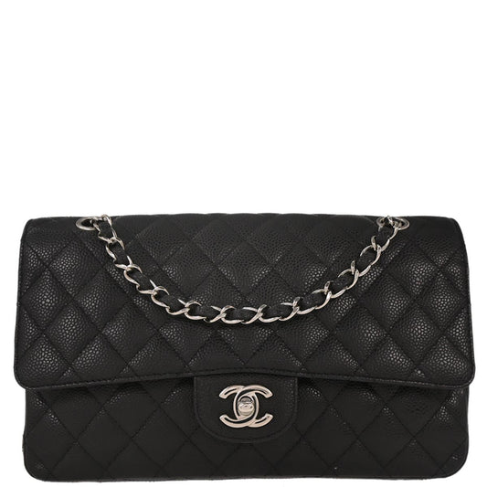Chanel 2009-2010 Black Caviar Medium Classic Double Flap Shoulder Bag