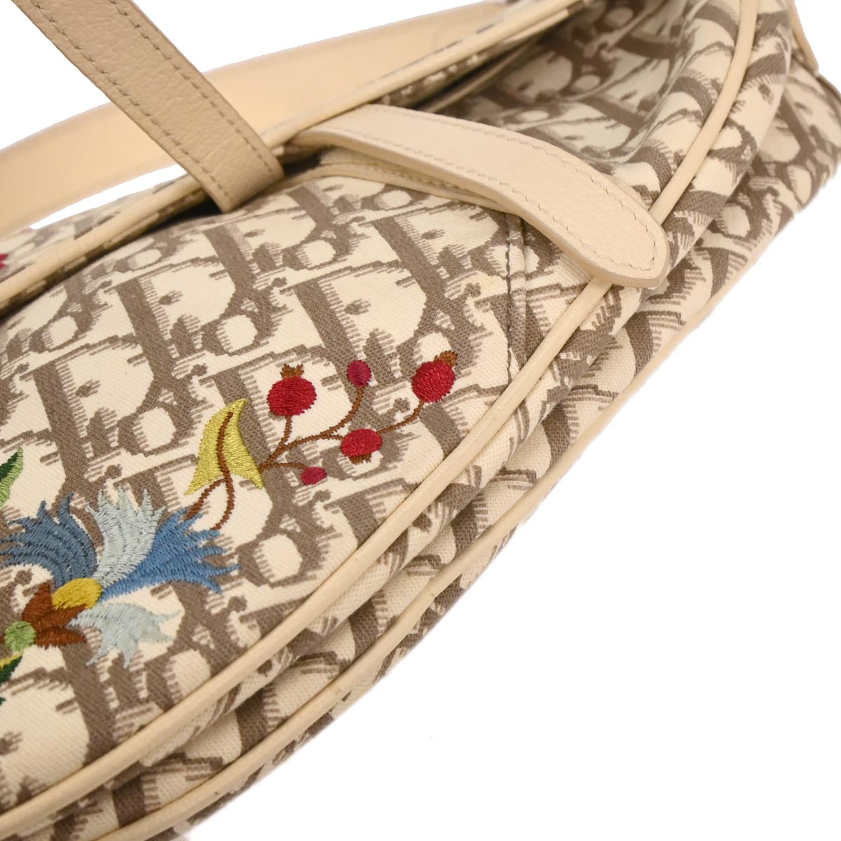 Christian Dior Off-white Embroidered Trotter Saddle Handbag