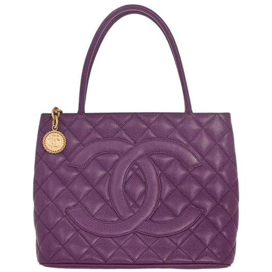Chanel 2000-2002 Purple Caviar Medallion Tote Handbag