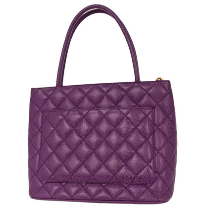 Chanel 2000-2002 Purple Caviar Medallion Tote Handbag