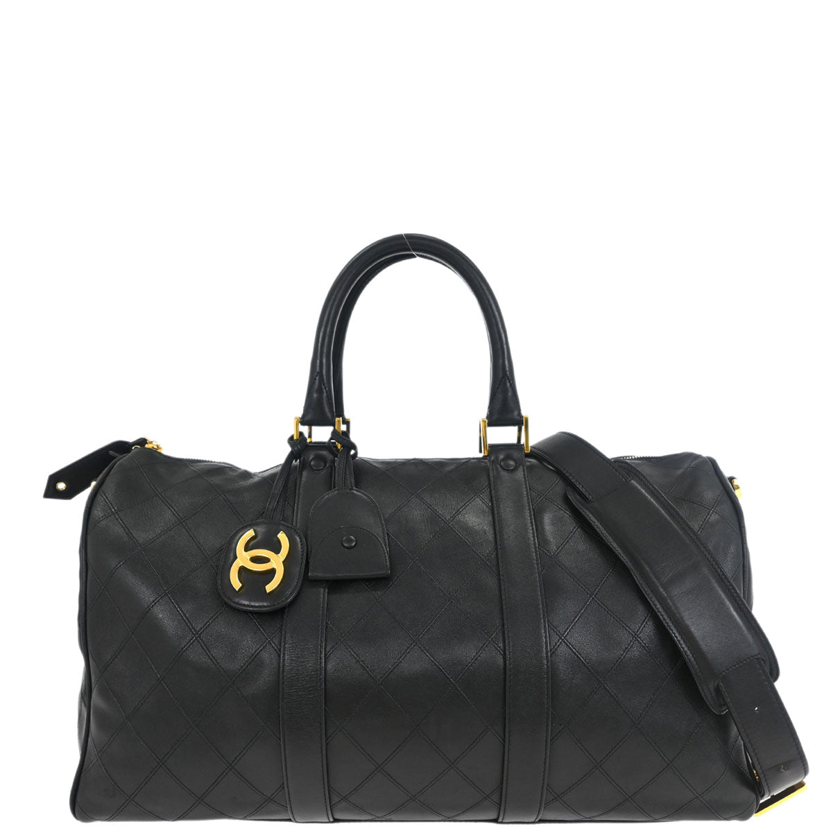 Chanel 1994-1996 Black Lambskin Bicolore 2way Duffle Handbag