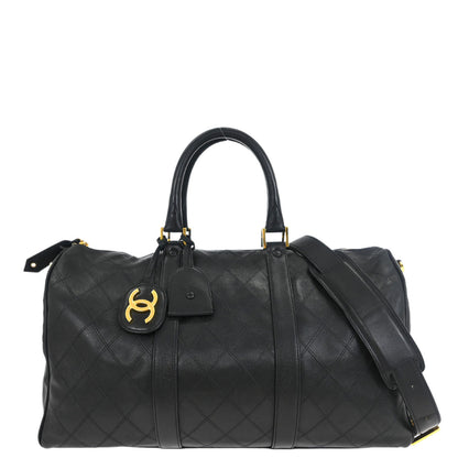 Chanel 1994-1996 Black Lambskin Bicolore 2way Duffle Handbag